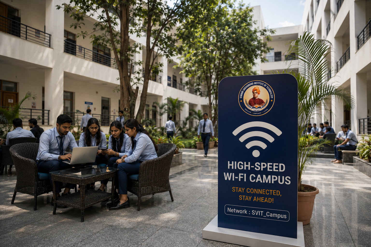 Student using laptop with wifi